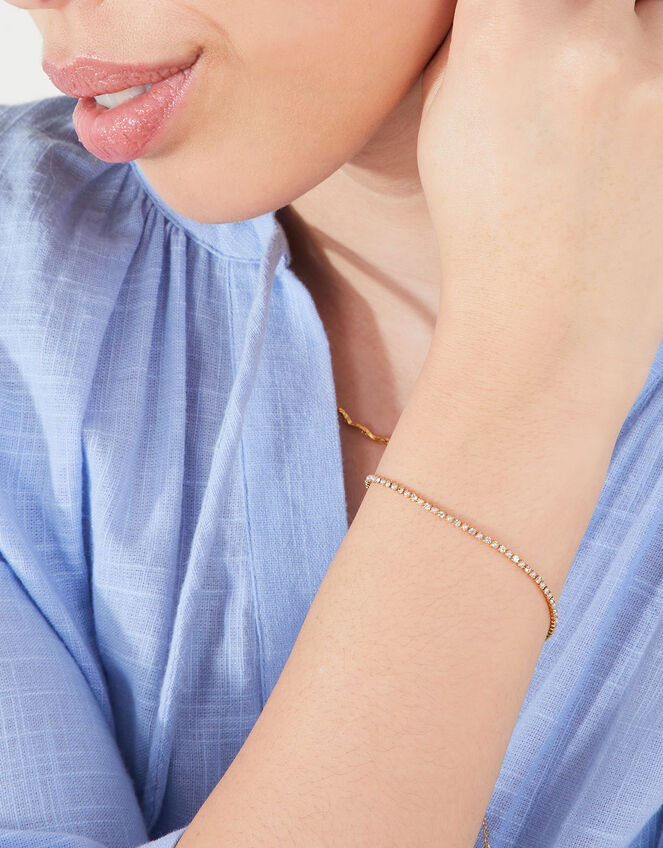 14 Ct Gold-Plated Pearl Sparkle Tennis Bracelet