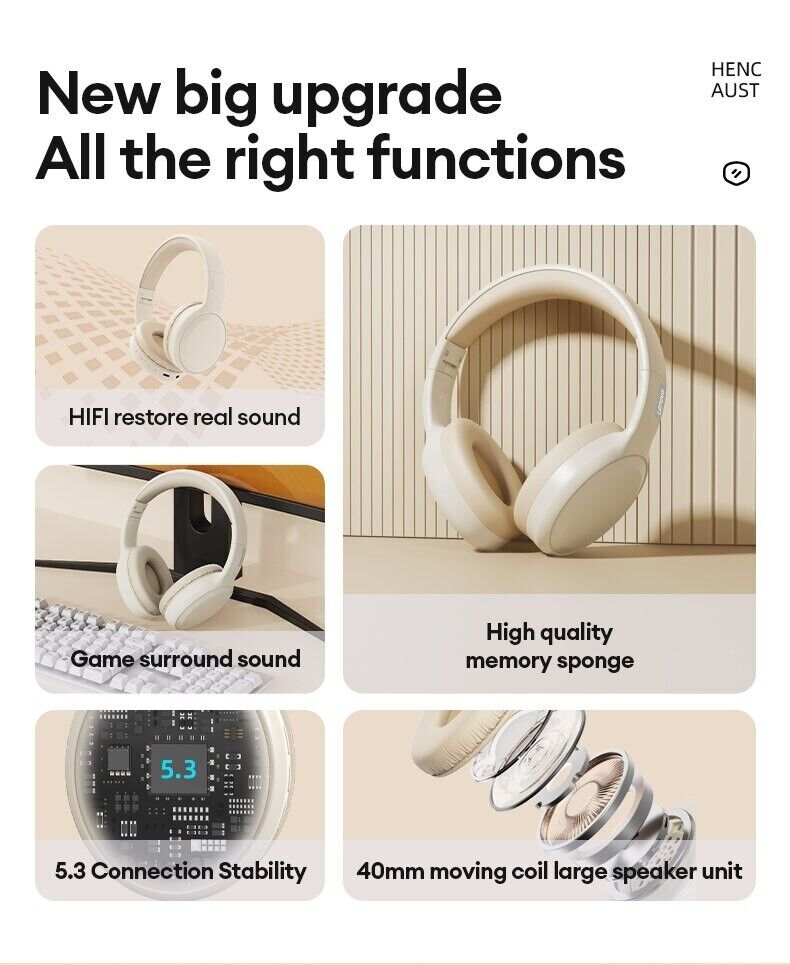 Lenovo TH30 Wireless Headphones Earphones Bluetooth 5.3 Foldable Gaming Headphon