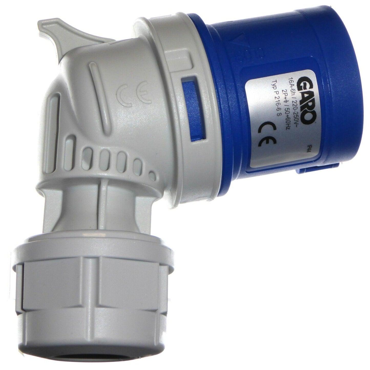 16 a 3 Pin Angled Plug 1 Phase Ip44 Caravan Camping 2 P+e 230 v Garo 16 Amp Blue