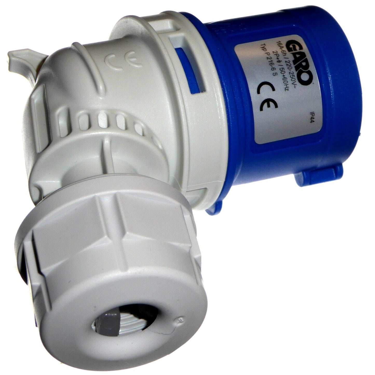 16 a 3 Pin Angled Plug 1 Phase Ip44 Caravan Camping 2 P+e 230 v Garo 16 Amp Blue