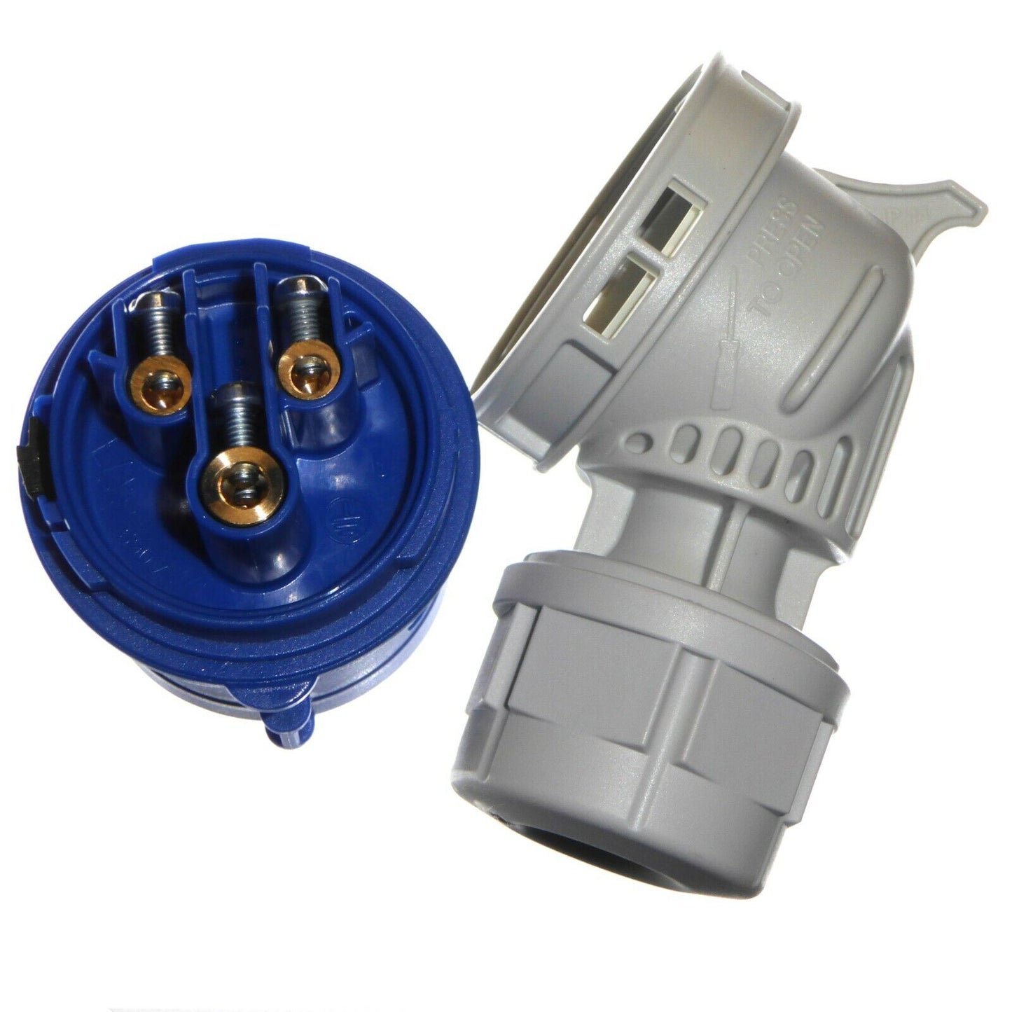 16 a 3 Pin Angled Plug 1 Phase Ip44 Caravan Camping 2 P+e 230 v Garo 16 Amp Blue