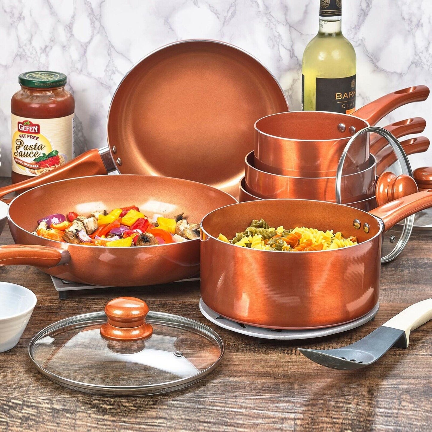 6 Pcs Urbn-Chef Ceramic Copper Induction Cooking Pots Lid Saucepans Cookware Set