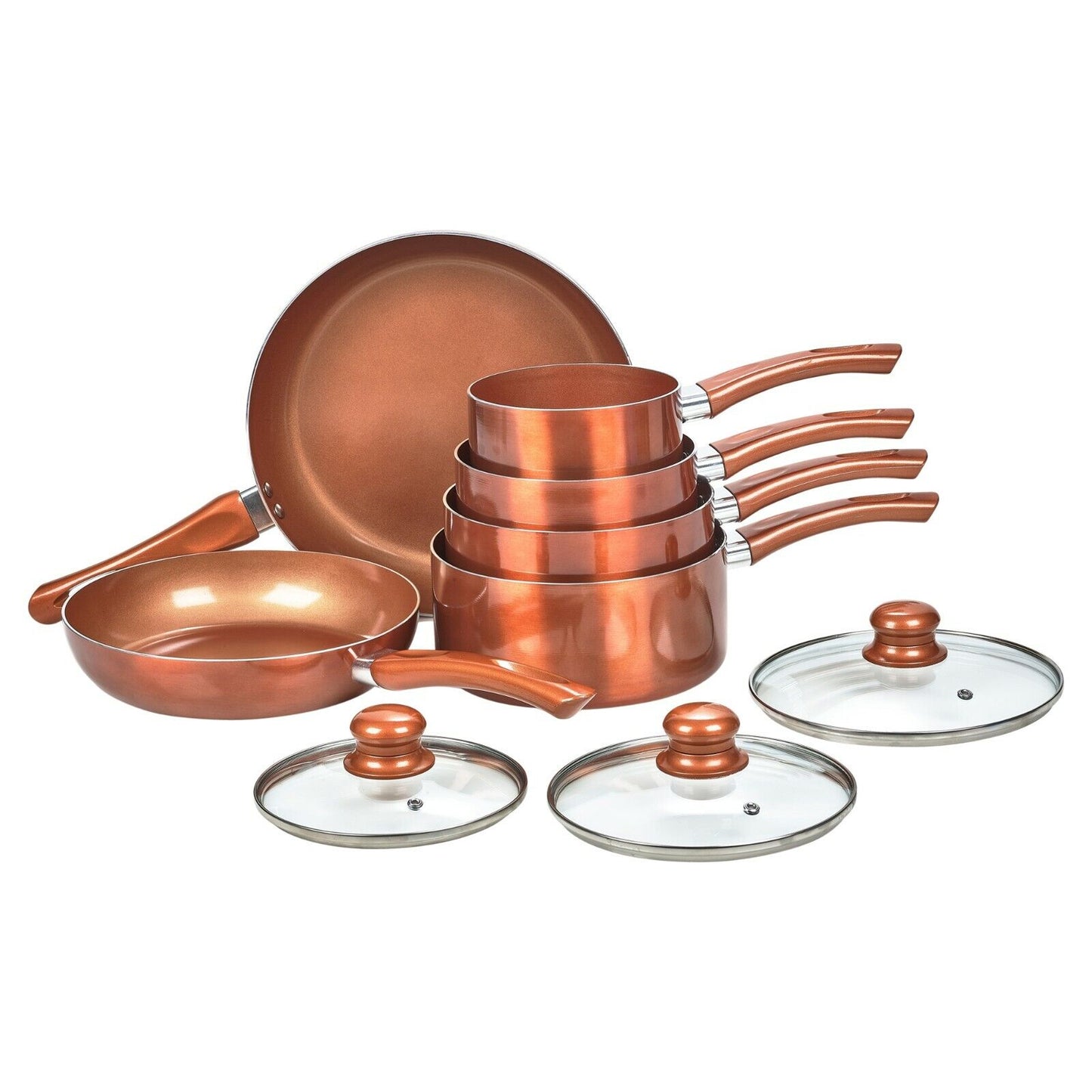 6 Pcs Urbn-Chef Ceramic Copper Induction Cooking Pots Lid Saucepans Cookware Set