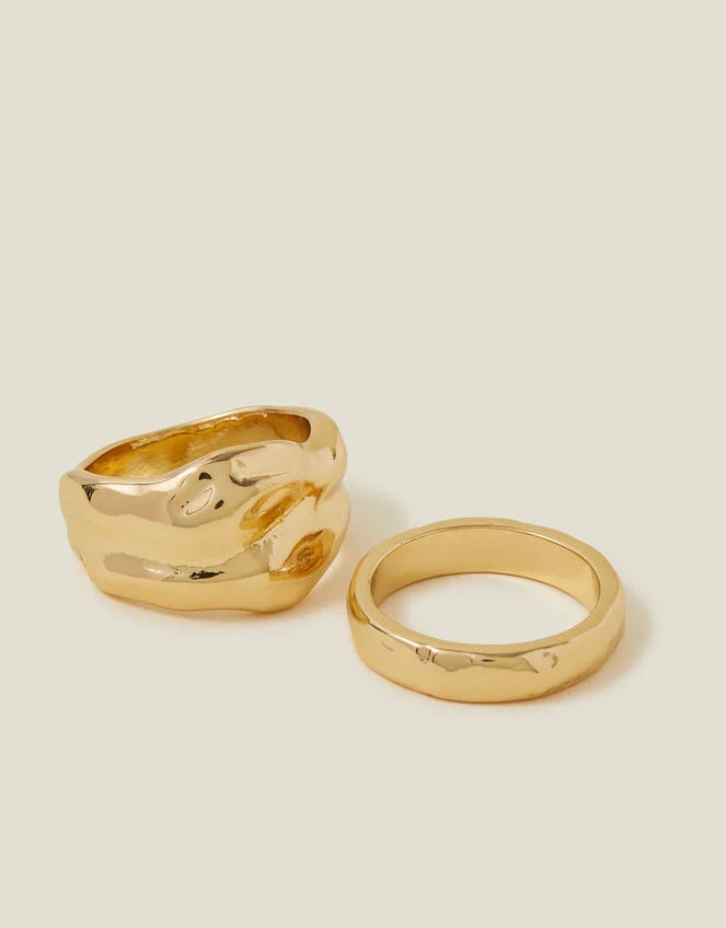 2-Pack Textured Chunky Rings Gold